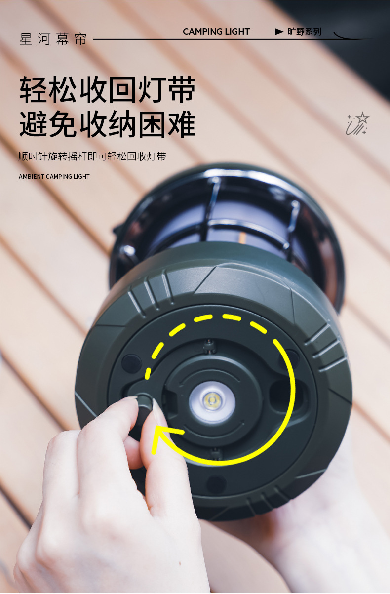 Cross-border retro-style portable outdoor camping lantern, rechargeable, for tents and campsites, with multi-functional, colorful LED strip lights for creating ambiance
