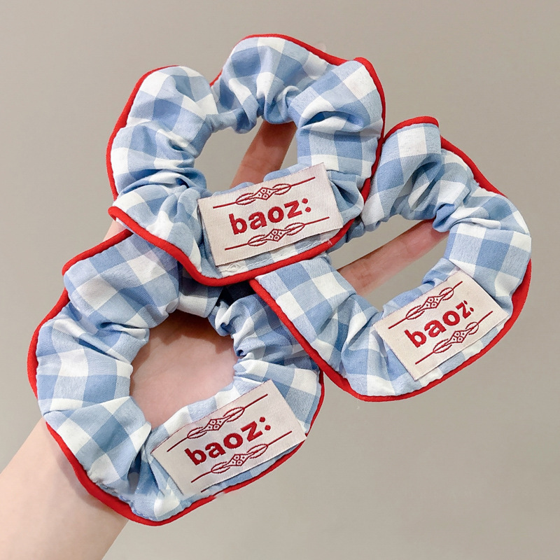 Coreano rojo azul contraste azul cuadrícula adorable niño entretenido círculo de cabello de cola de cabello correa nueva adornamiento para el cabello