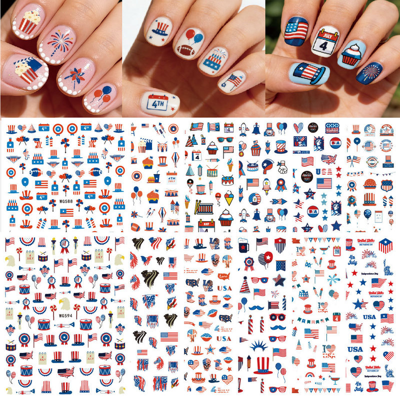 American Independence Day Nail Art Stickers Cross-Border E-Commerce Nail Art American Independence Day Nail Stickers Wg588-599