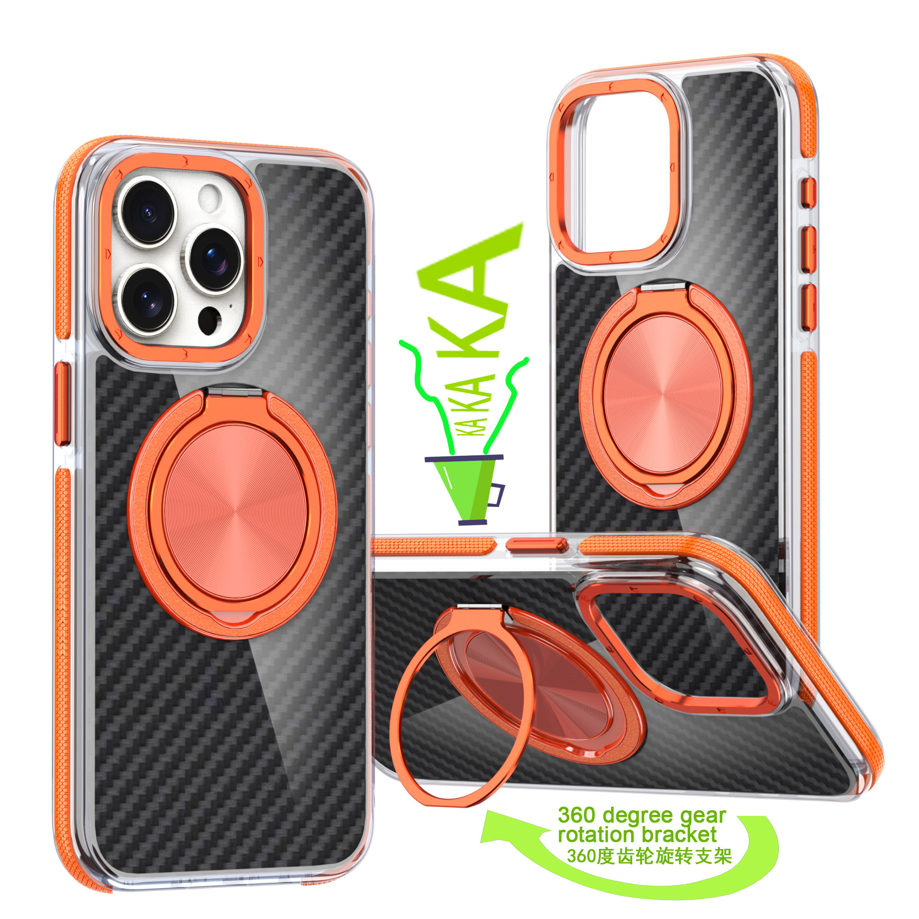 适用苹果16PM通用碳纤纹360支架式讯彩手机壳时尚手机壳高端批发