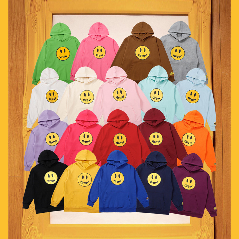 ZHI DREW Classic Smiley Sweater High Street Casual Loose Velvet Couple All-Match Hoodie Men