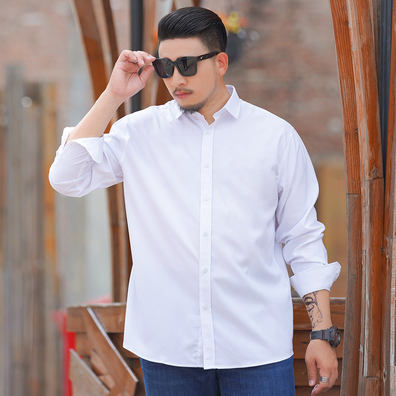 Wholesale in stock plus size Men's Casual Shirt Summer Men's Business Loose Plus Large Solid Color Long Sleeve Shirt