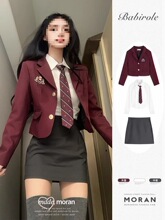 韩国女高学院风制服三件套盐系辣妹小西服外套衬衫包臀裙套装秋季