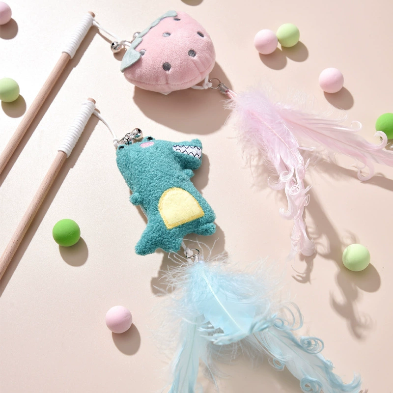 Оптовая продажа: дразнилка для кошек в форме динозавра с перьями, деревянная игрушка для кошек с кошачьей мятой, для самостоятельных игр и жевания