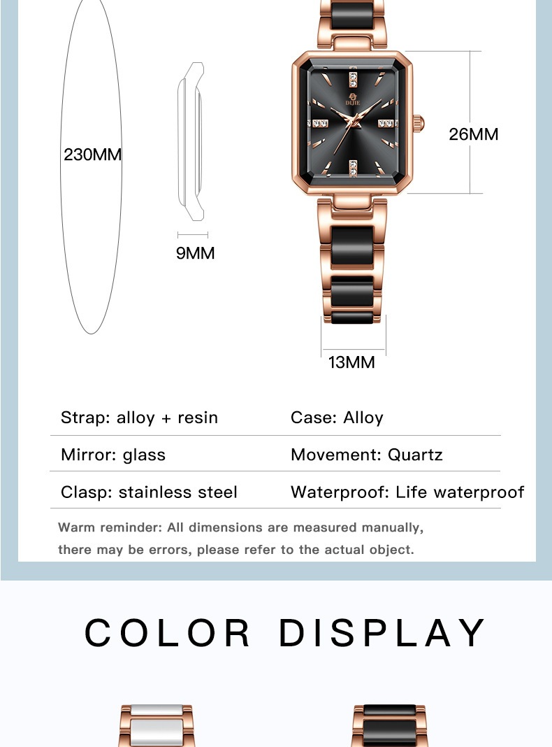 Damenuhr, Luxus, Diamant, quadratisches Zifferblatt, elegant, Quarz