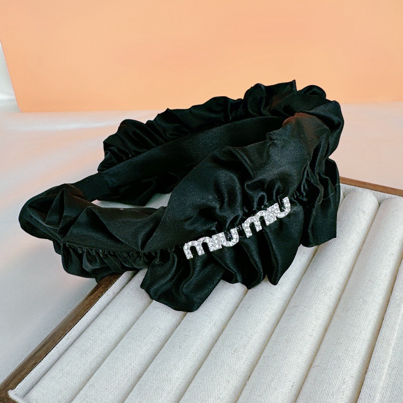 Alta cráneo superior negro plisado diadema horquilla de las mujeres lavado facial banda de pelo borde ancho versátil 2023 Internet celebridad nueva diadema