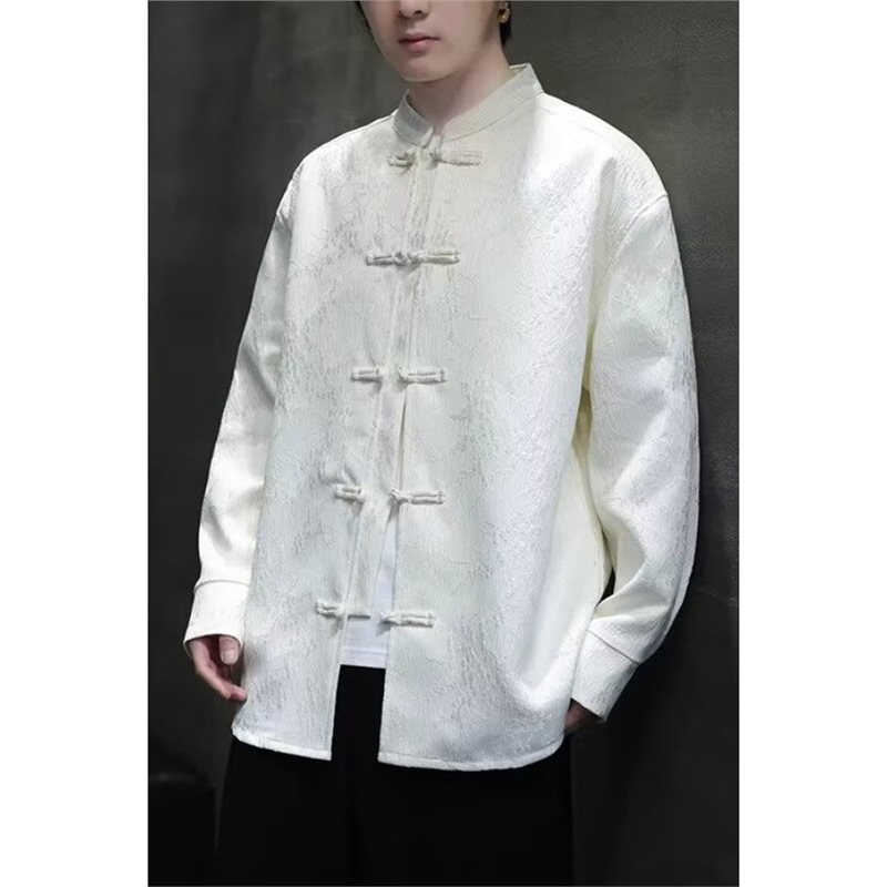 New Chinese Style Stand Collar Jacquard Shirt Men's Long-Sleeved Chinese Style Tang Suit Jacket New Trendy Loose Button-Down Shirt