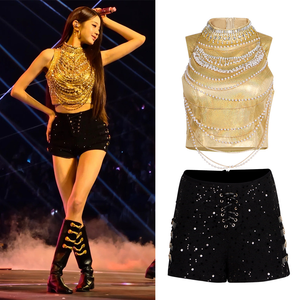 IVE singer Jang Won-young's performance outfit, BlingBling chain, high-end gold heavy-duty stage costume