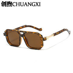 新款欧美跨境爆款方框太阳镜时尚双梁飞行员眼镜户外防紫外线墨镜