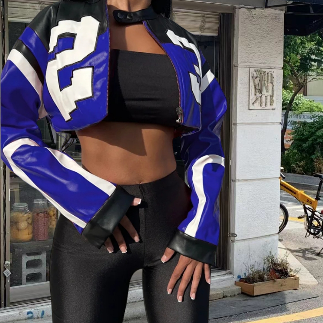Women's Slim Fit Zip-Up Jacket – Stylish Long Sleeve Outerwear For Autumn & Winter, Streetwear & Rock Fashion_ecoleips.com