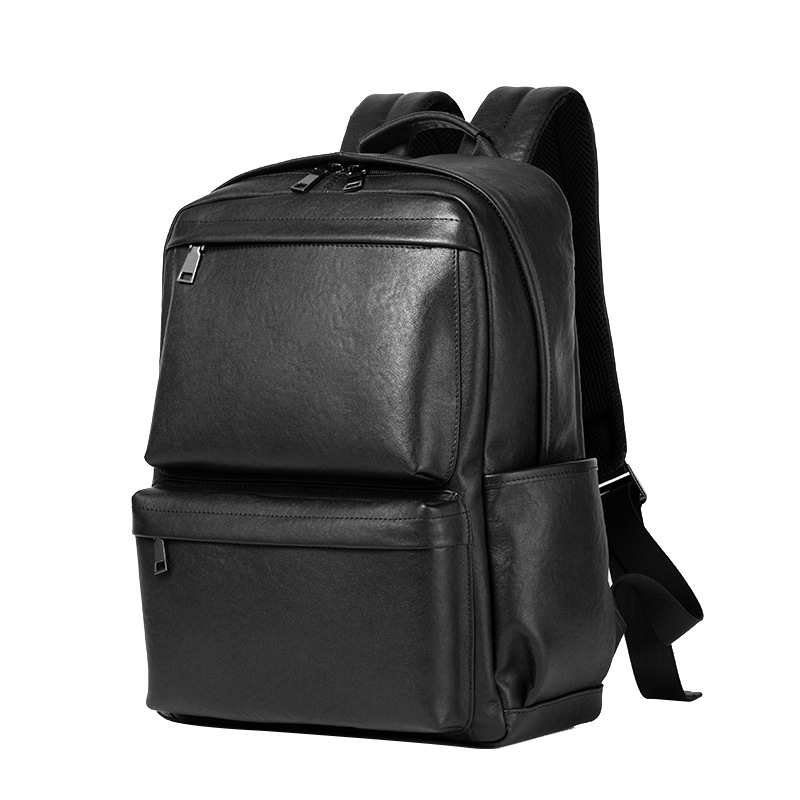 Genuine leather fashionable for men, simple and solid color top layer cowhide bacpac, multifunctional computer_voghion.com