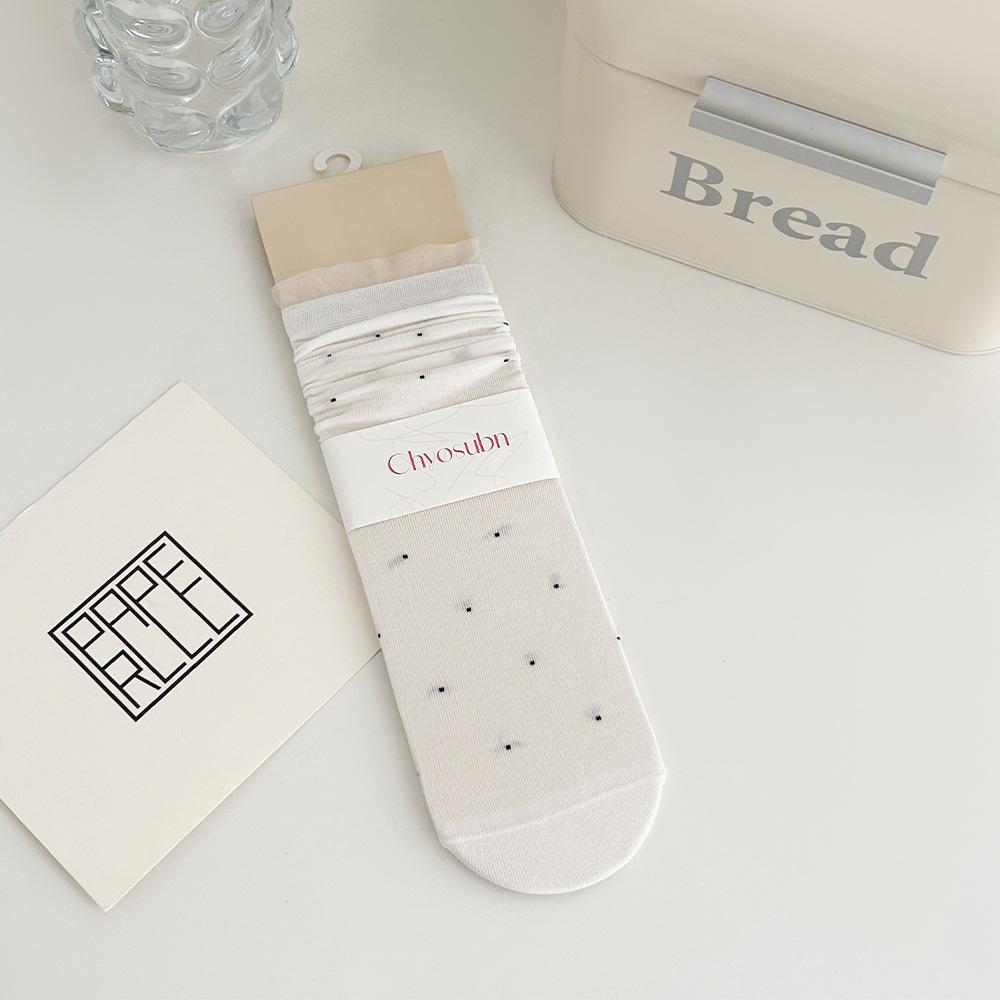 Calcetines de lunares Calcetines de pila fina de verano para niños Calcetines de tubo de niña de estilo ballet de encaje de algodón dulce y deshuesado