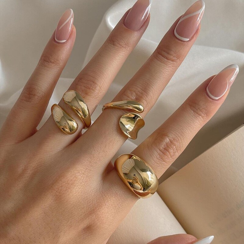 European and American Hot-Selling Fashion Gold Asymmetrical Opening Niche Trendy Ring 3-Piece Set Personalized Index Finger Ring for Women