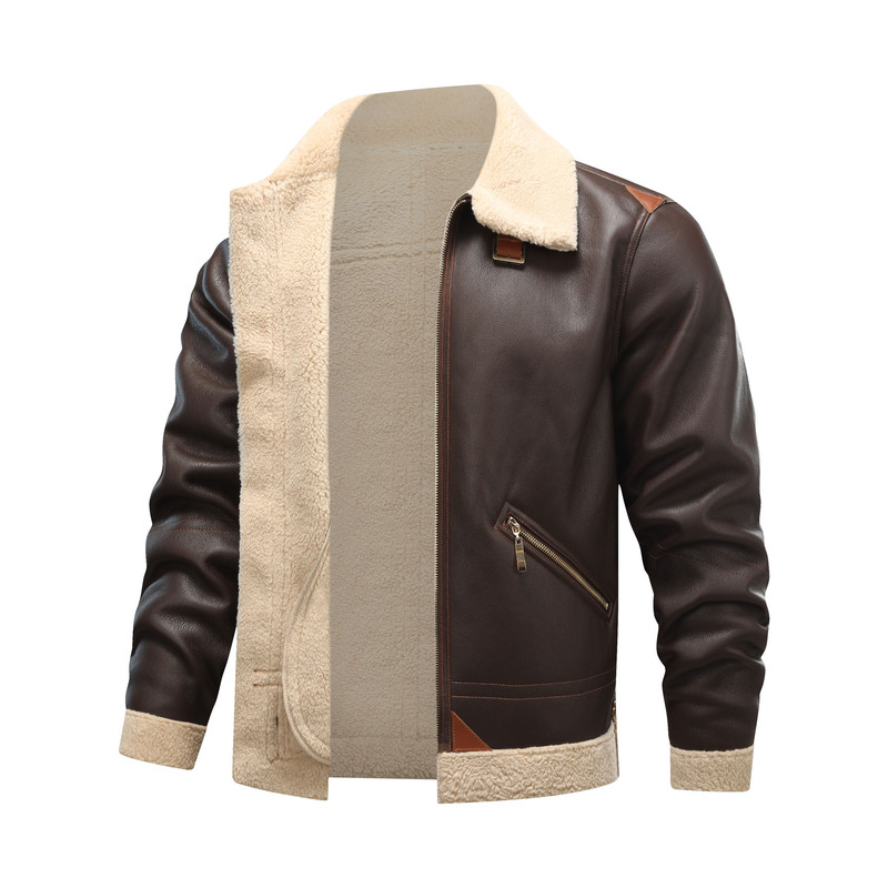 Invoicing Available. Autumn and Winter Men's Shearling Leather Jacket, Flight Jacket Style, Lamb Wool Splicing, Workwear Style Wholesale Invoicing Available. Autumn and Winter Men's Shearling Leather Jacket, Flight Jacket Style, Lamb Wool Splicing, Workwear Style Wholesale