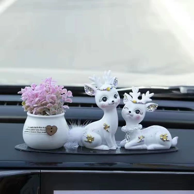 New Trendy Car Ornaments: Car ornaments - white-diamond-encrusted-deer-pink-verdant-grass-leopard-pad-glue-10