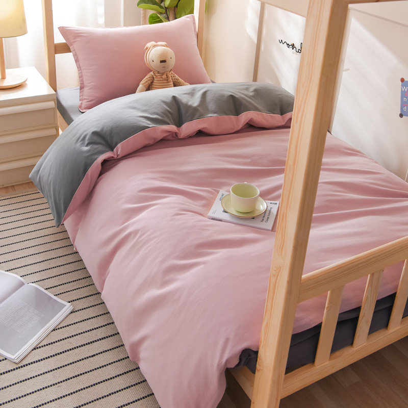 Dormitorio ropa de cama de tres piezas cepilladas de algodón puro sábana gruesa funda de edredón sábana individual de cuatro piezas para estudiantes