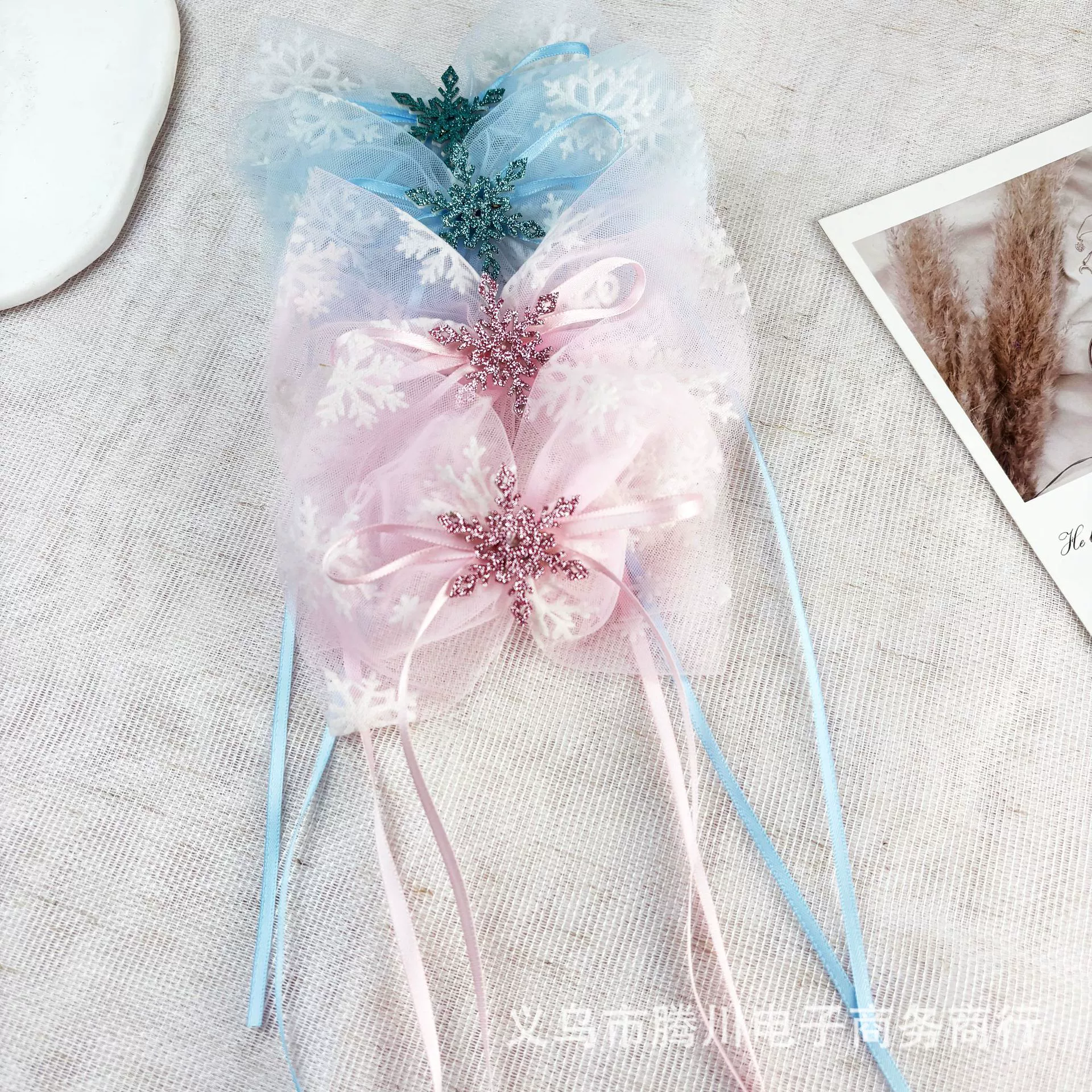 Набор аксессуаров для волос и одежды: новые кросс-бордерные заколки-снежинки из сетки с бантом для детей, DIY