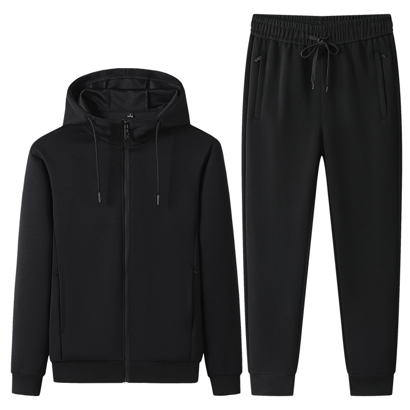 Traje deportivo de algodón transfronterizo para hombres primavera y otoño running cardigan con capuz, chaqueta, pantalones rectos, tamaño grande de dos piezas