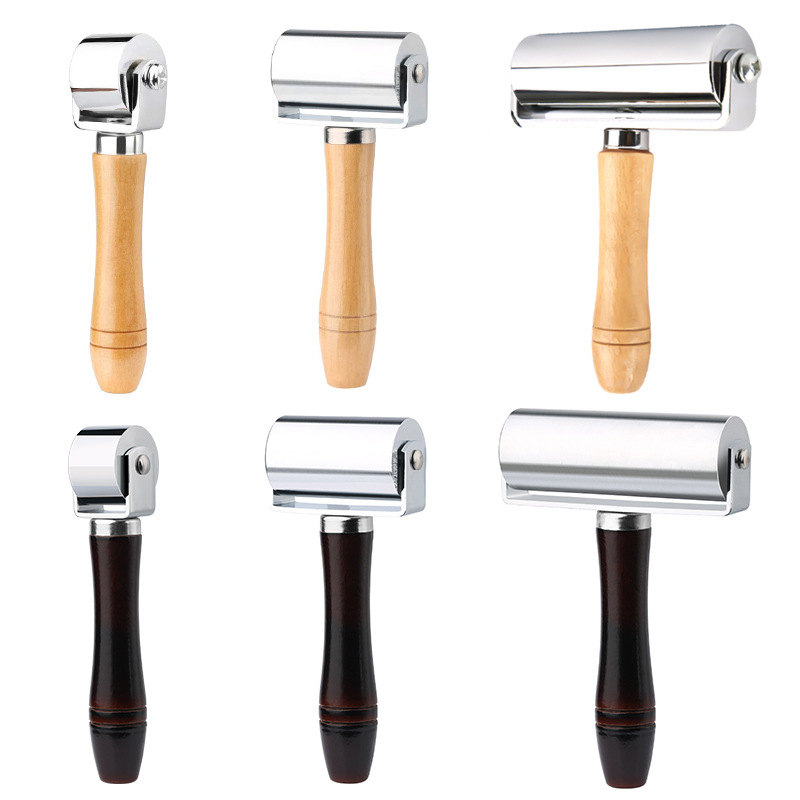 Original mango de madera rodillo rueda de empuje rodillo herramienta de prensado de cuero rodillo de borde oscuro borde grande rodillo de hierro