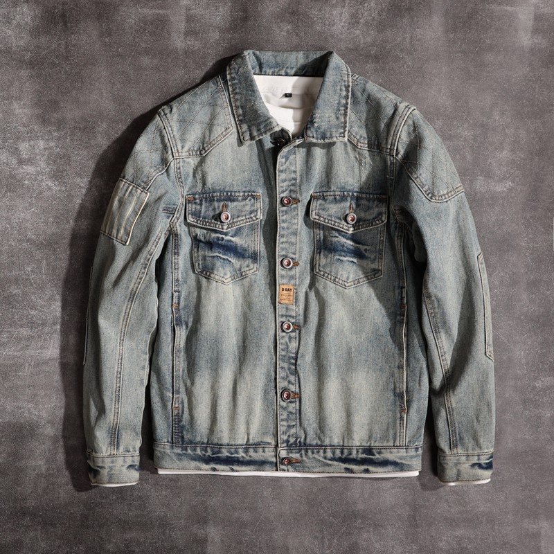 Men's Denim Jacket American Retro Embroidered Motorcycle Style_voghion.com