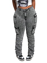 T 52745 Washed Irregular Pocket Cargo Jeans ˮϴ��װţ�п�