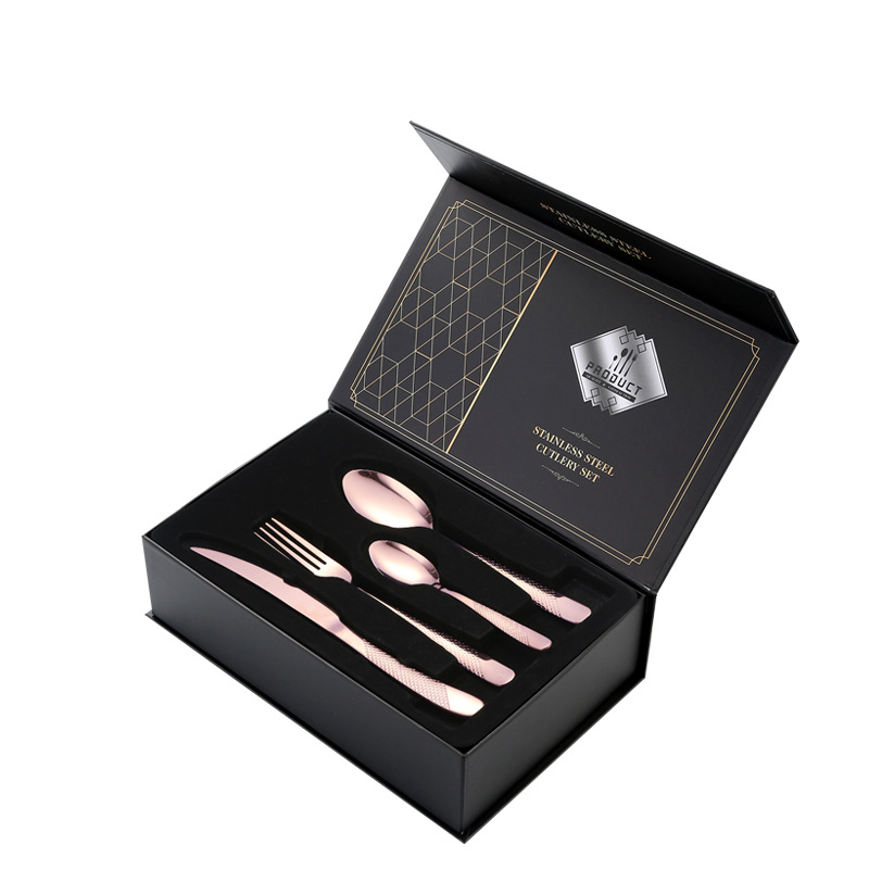 Juego de Cubiertos de Acero Inoxidable de 24 Piezas en Caja de Regalo, Diseño de Estrella y Diamante, Cuatro Piezas Principales, para Hotel, Restaurante, Comida Occidental, Cuchillo, Tenedor, Cuchara