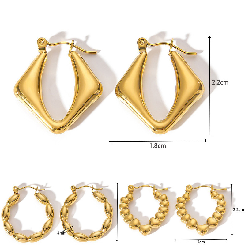 Glossy stainless steel solid oval earrings light luxury plated 18K real gold titanium steel Women's new earrings glossy earrings
