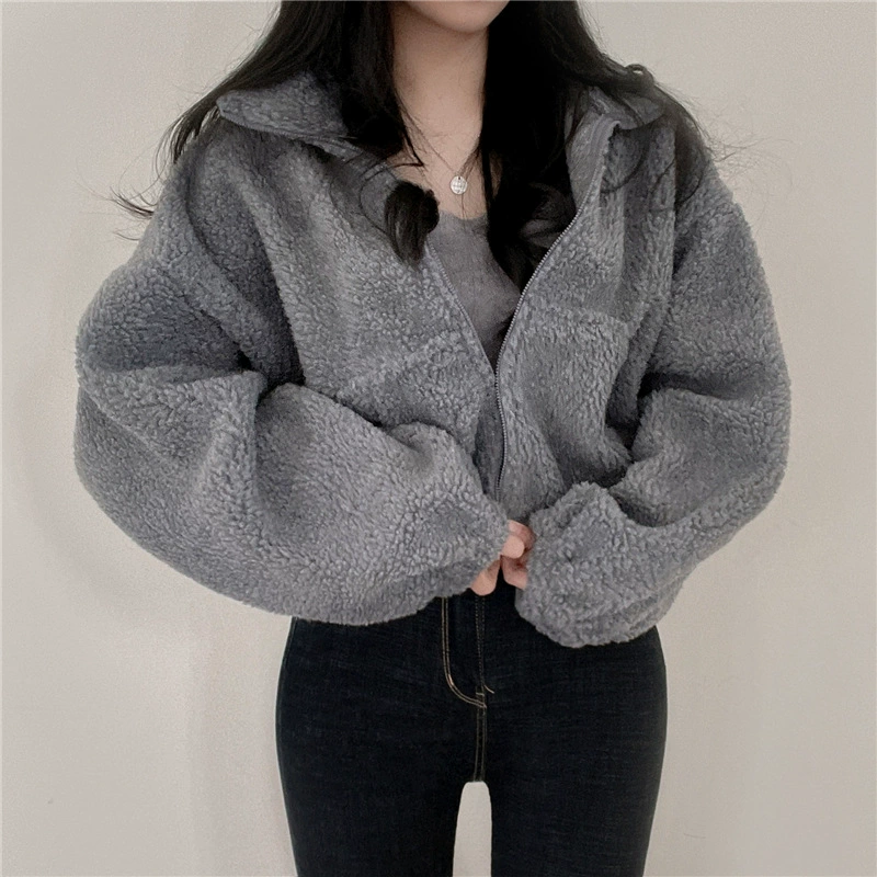 Short Demi-Season Jacket Cardigan, Zippered Oversize Style, Warm Keep-Warm Design
