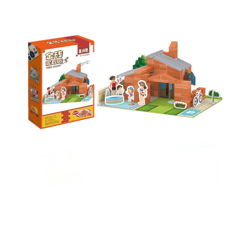 Masoneros transfronterizos hechos a mano DIY construcción de ladrillo rojo casa de simulación de ladrillo empalmado casa modelo juguete