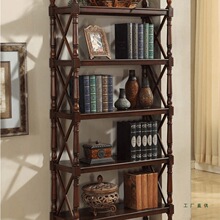 美式书架实木客厅收纳架置物架展示架复古书报架储物架中古书柜