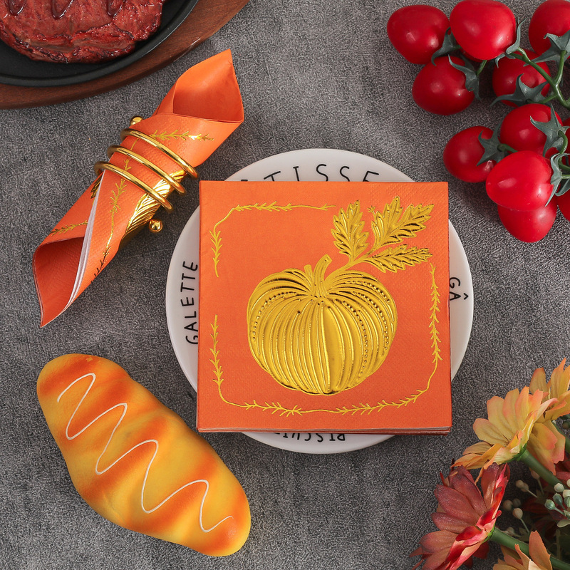 Cross-Border High-End Holiday Gold-Stamped Pumpkin Paper Napkins Creative Party Napkins Made from Virgin Wood Pulp Wholesale Paper Napkins Cross-Border High-End Holiday Gold-Stamped Pumpkin Paper Napkins Creative Party Napkins Made from Virgin Wood Pulp Wholesale Paper Napkins