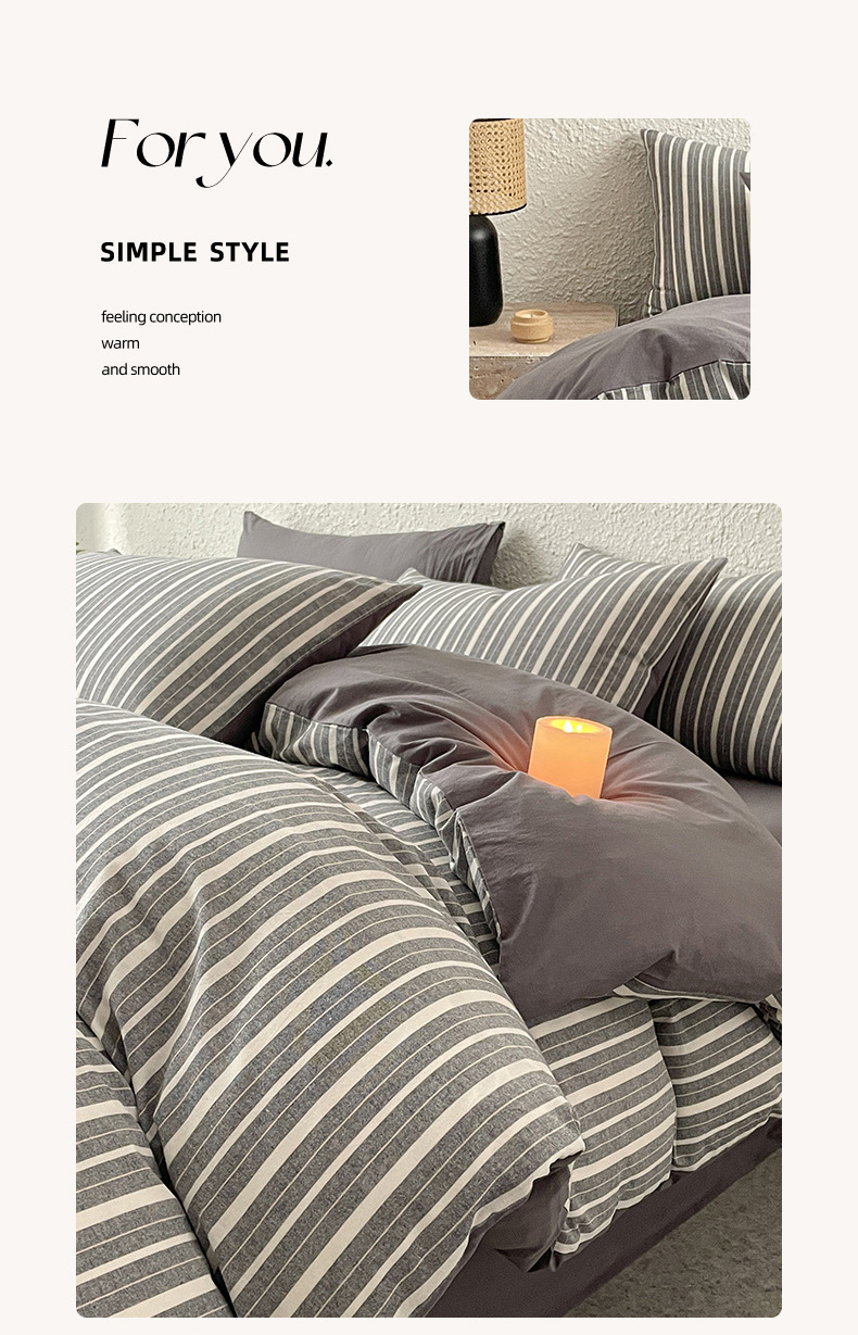 Completo copripiumino minimalista nordico in puro cotone lavato_voghion.com