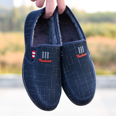 Old Beijing cloth shoes men's cotton shoes low-top plus velvet thickening warm old men's shoes winter flat-soled slip-on work shoes