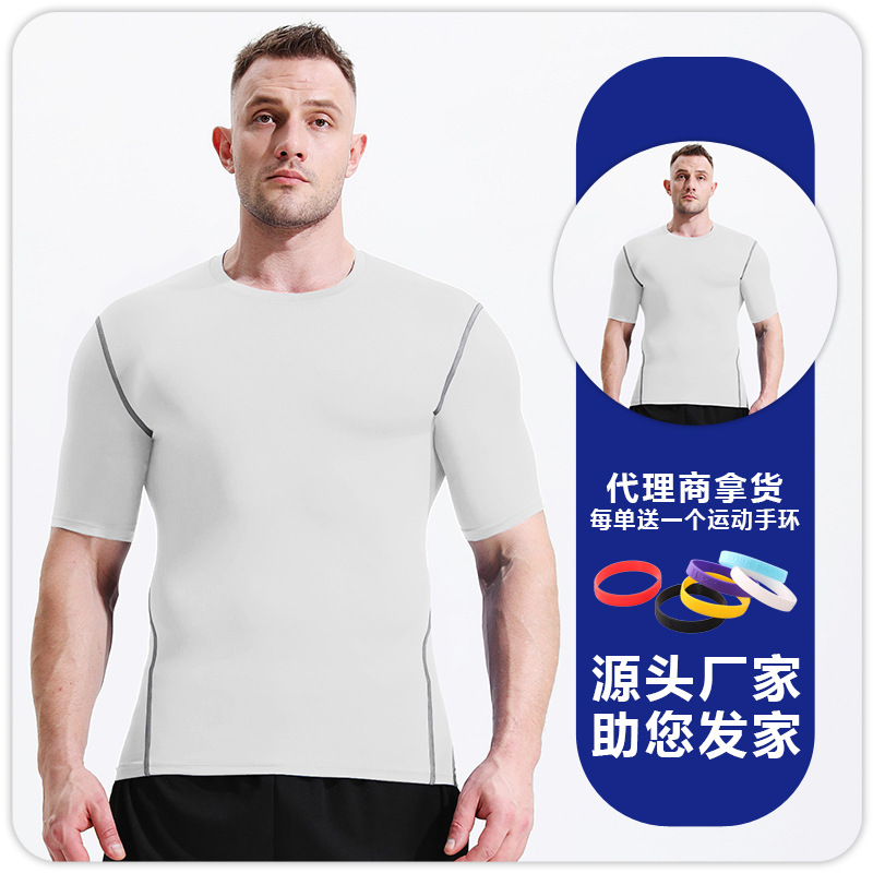 Camiseta deportiva de hombre, camiseta delgada con mangas cortas de verano de color sólido de alta elasticidad deportiva, ropa de ejercicio casual para correr image 10