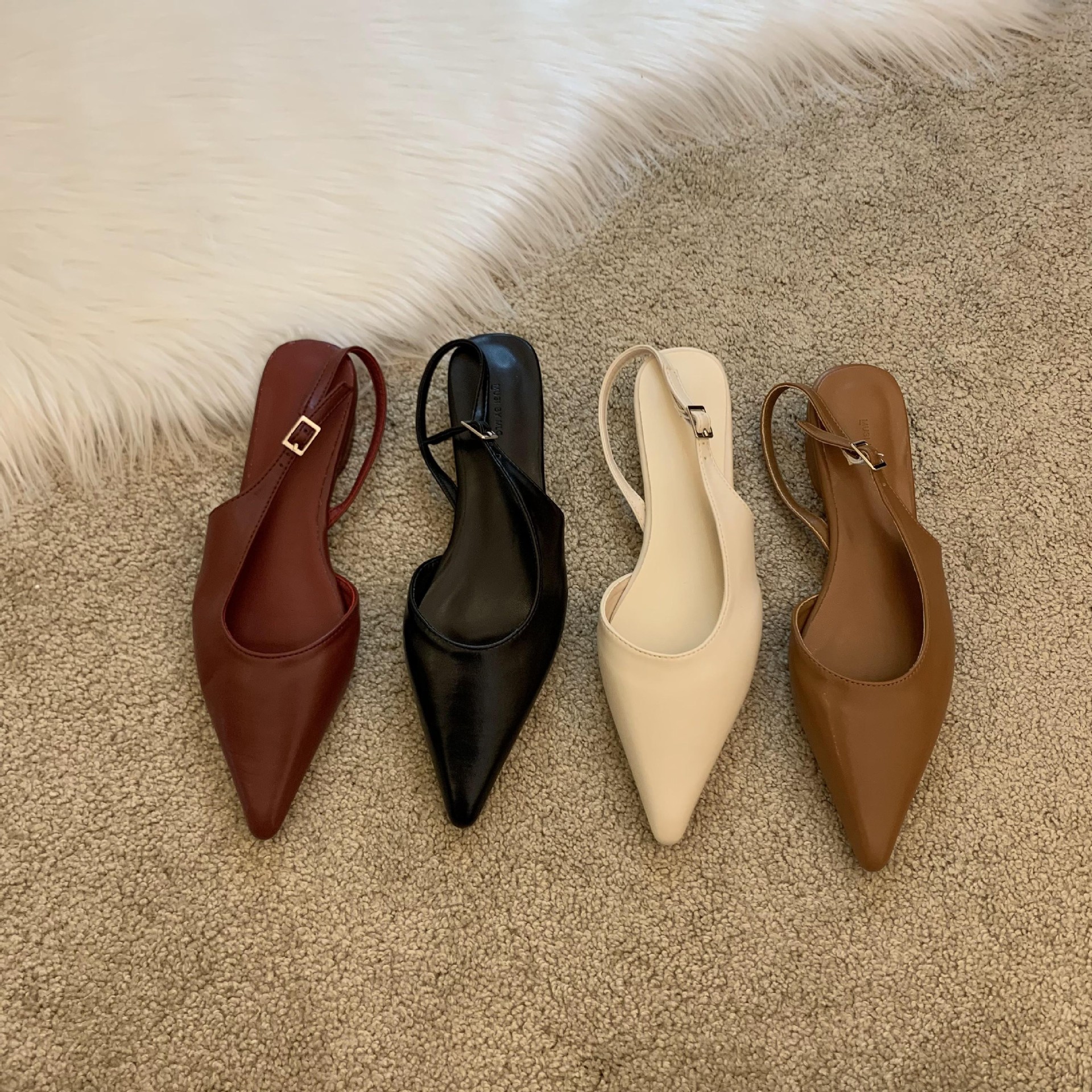 Dámské ploché boty s internetovými celebritami pro jaro a léto 2023, tenký podpatek, špičatá špička, mělká ústa, taštičková špička, kočičí podpatek, pásek, vílí boty_voghion.com