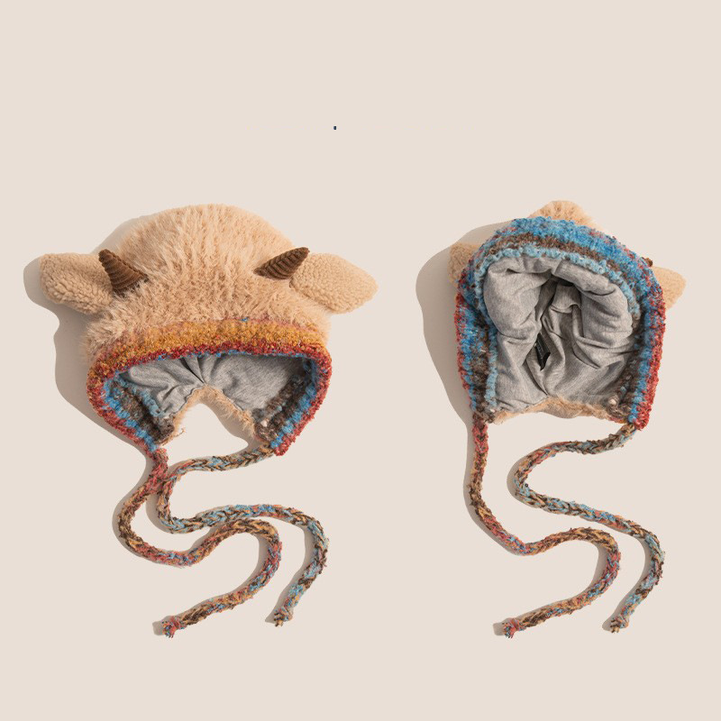 Sombrero infantil de invierno de moda peluche lindo pequeño sombrero de lana para niñas protector de orejas de aire extranjero grueso y cálido sombrero de lana