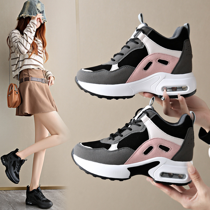 休闲女鞋时尚小个子内增高女鞋革面休闲透气显高厚底运动跨境潮鞋