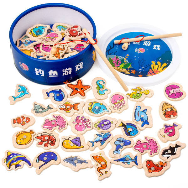 Wooden marine children's cognitive magnetic fishes for fishing