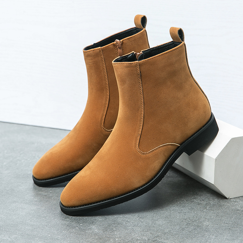 Nuevo otoño y invierno transfronterizos de hombre botas de cuero anti-chelsea británicas casuales de alta moda europeas y americanas botas de cuero con cremallera para hombre