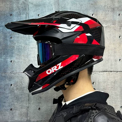 Motosiklet kaskı (dəbilqə) | 3C Off-Road Safety Helmet Motorcycle Helmet - extraordinary-red-with-666-color-glasses-and-free-gloves-and-mask-s