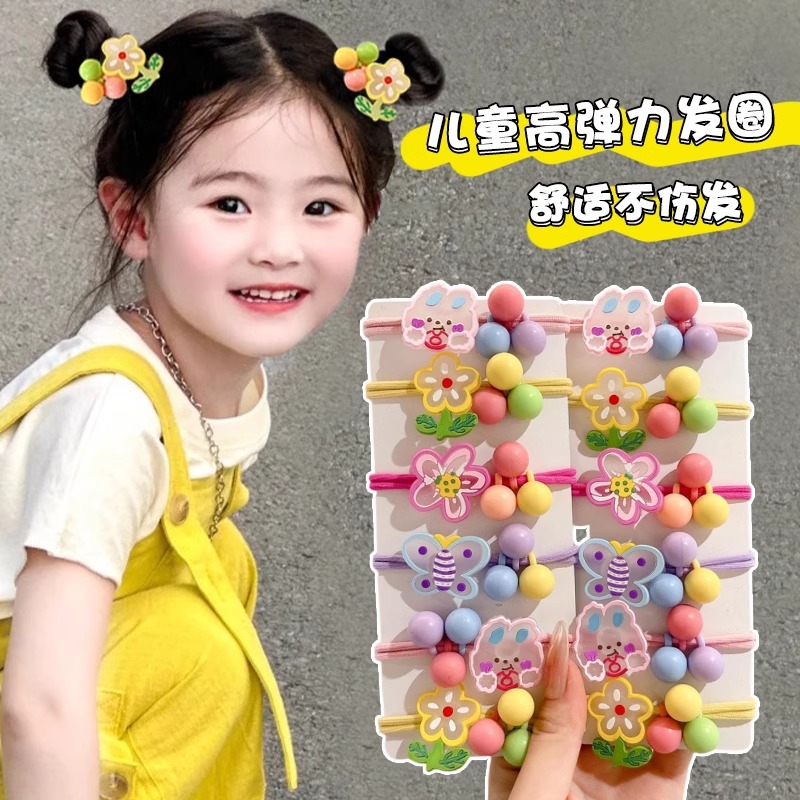 Color no daña anillo para el cabello de la niña atada bola cabeza cinta elástica lindos dibujos animados conejo flor cabeza adornos para el cabello