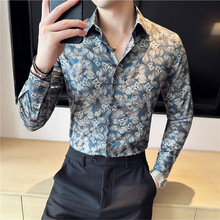 2025店主风新款男士商务痞帅潮男休闲花衬衫时尚长袖潮流翻领衬衣