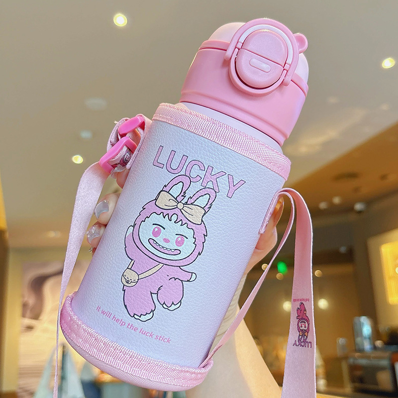 Dibujos animados 316 acero inoxidable doble bebida creativa para niños termo taza de agua de paja de asta regalo de coche portátil al por mayor