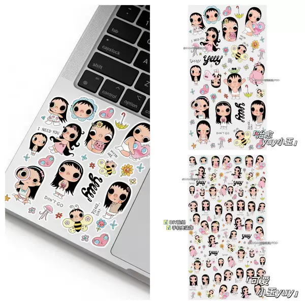 Popular Cute Little Jade Yuy Embossed Creative Stickers, High-Value Cartoon Girly Stickers for Phone and Planner Decoration