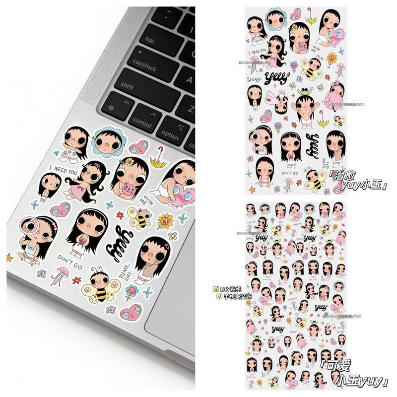 Popular Cute Little Jade Yuy Embossed Creative Stickers, High-Value Cartoon Girly Stickers for Phone and Planner Decoration