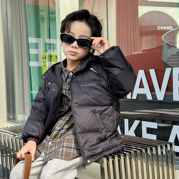 2024 New Autumn and Winter Kidsren's down Silk Clothing for Boys and Girls Pure Color Short Hooded Foreign Style Outer Jacket Protection