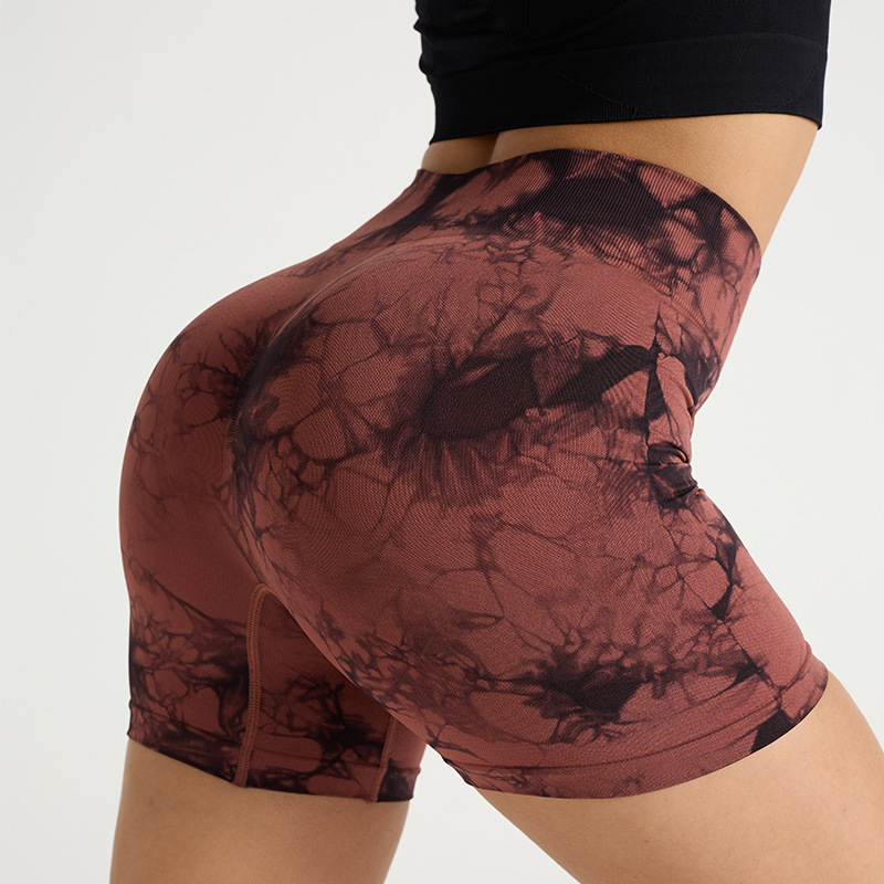 Nuevo traje de yoga de secado rápido de cadera deportivo de cintura alta sin costuras europeo y americano de tres piezas pantalones de yoga de teñido ajustado para mujer