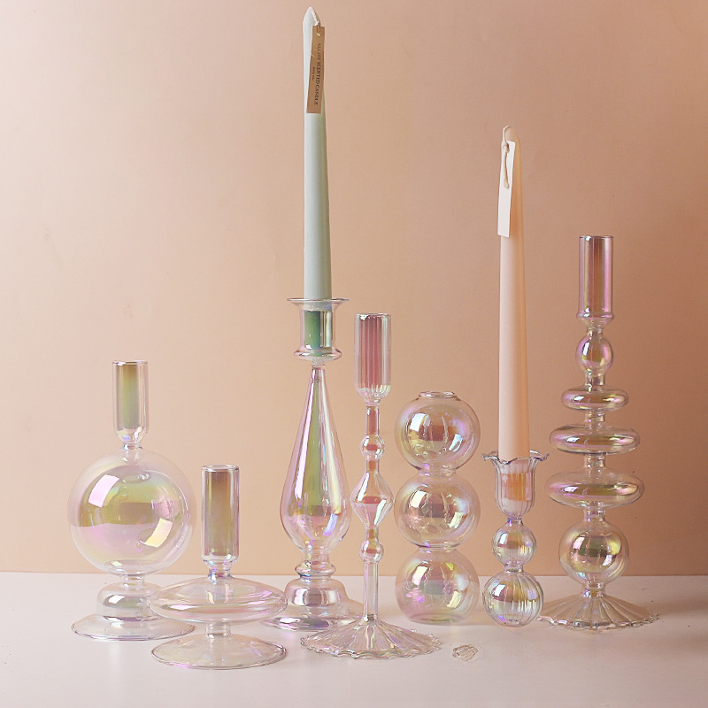 Creative minimalist glass candle holder vase craft for Instagram influencers, artistic living room, boutique hotel, dining table decoration, dry flower insertion