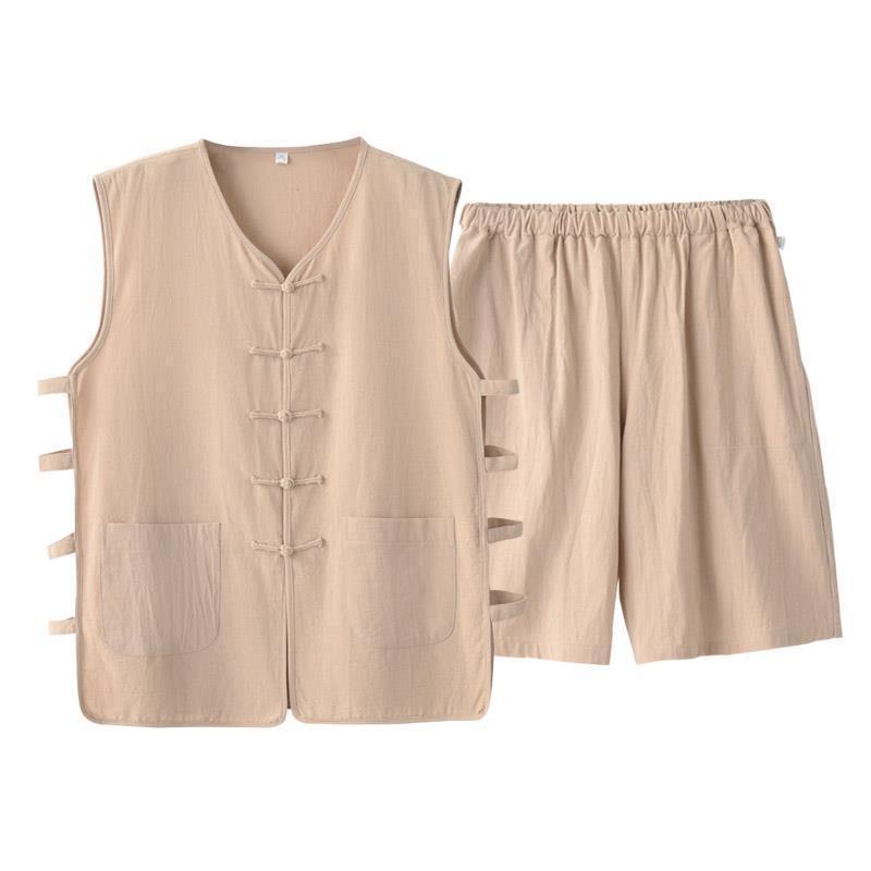 Chaleco sin mangas de lino de verano pantalones cortos chaleco delgado chaleco traje Tang chaqueta traje retro chino para hombre viejo image 5