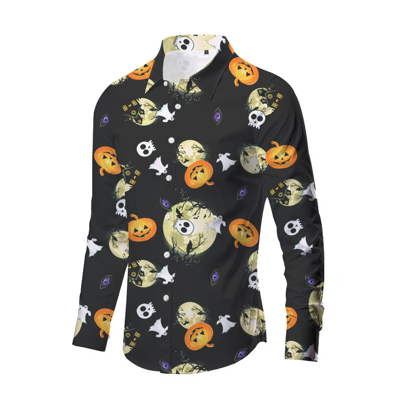 Europa y América nueva transfronteriza más TAMAÑO DE Halloween impreso de horror de los hombres delgados de moda impreso camisa de manga larga top